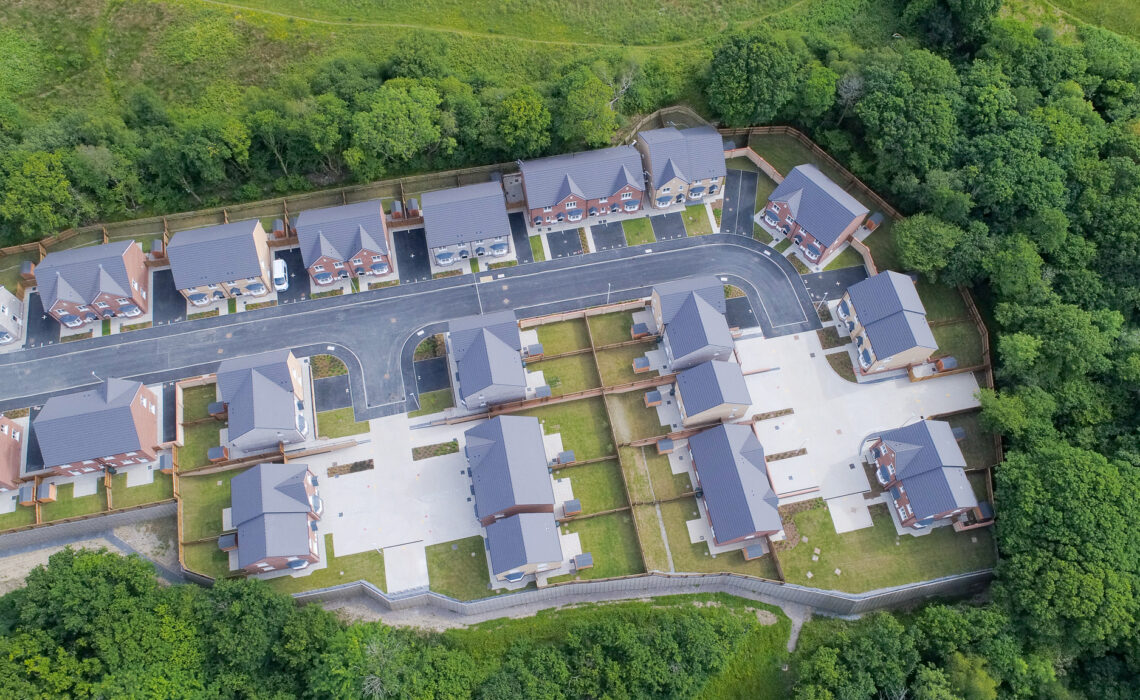Aerial view of completed Pen y Dre development