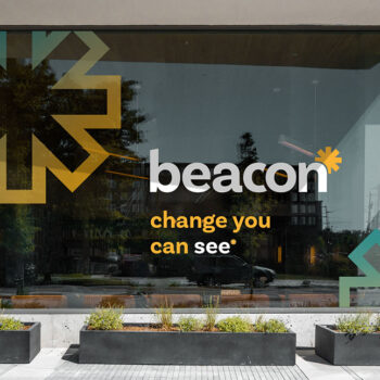 Window with Beacon logo and design elements with copy: change you can see