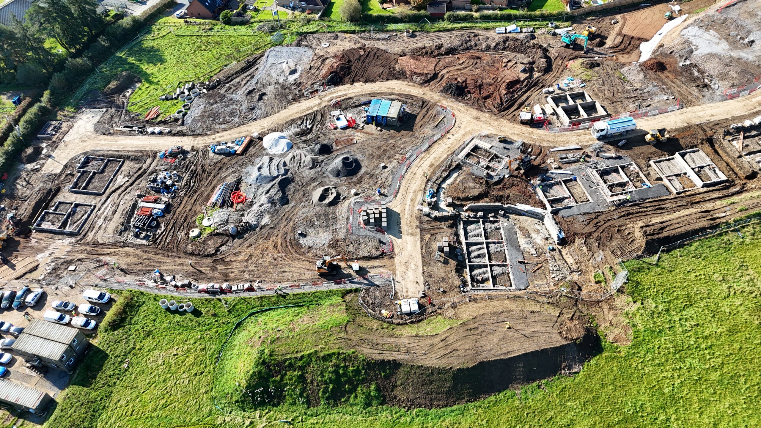 Aerial drone shot of the Llannon site in development