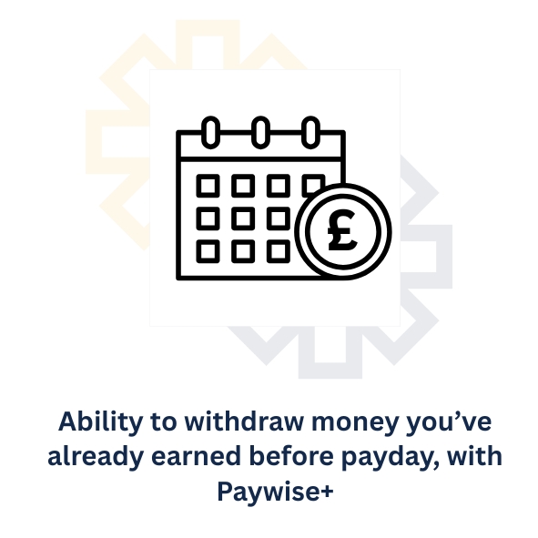 Benefit: Ability to withdraw money you've already earned before payday, with Paywise+