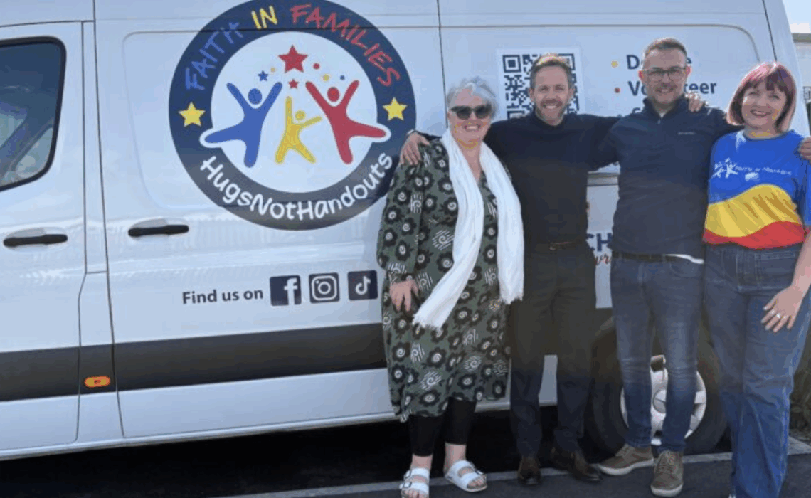 Executive team at Beacon outside the Mulitbank with members of Cwtsh Mawr