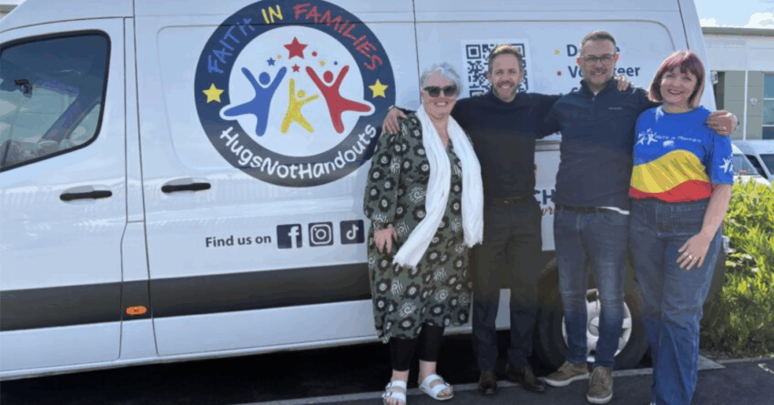 Executive team at Beacon outside the Mulitbank with members of Cwtsh Mawr