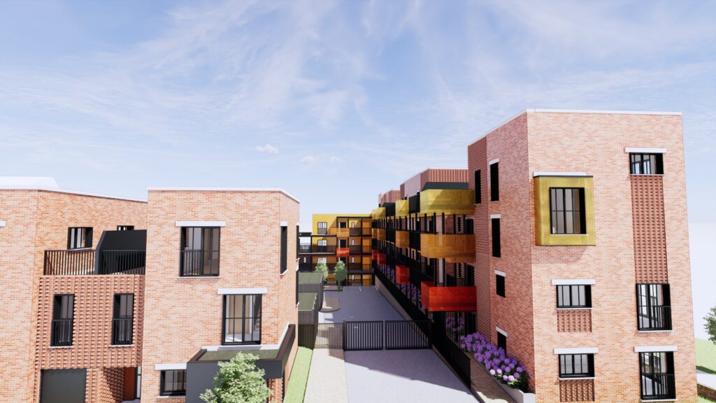 CGI o ddyluniad disgwyliedig wedi'i gwblhau o Langdon Road SA1