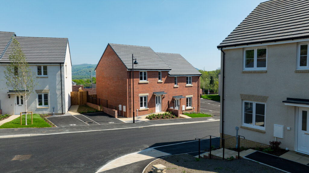 Front elevation of new build homes in a street